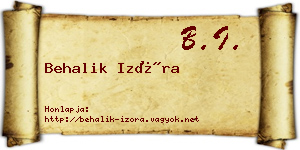 Behalik Izóra névjegykártya